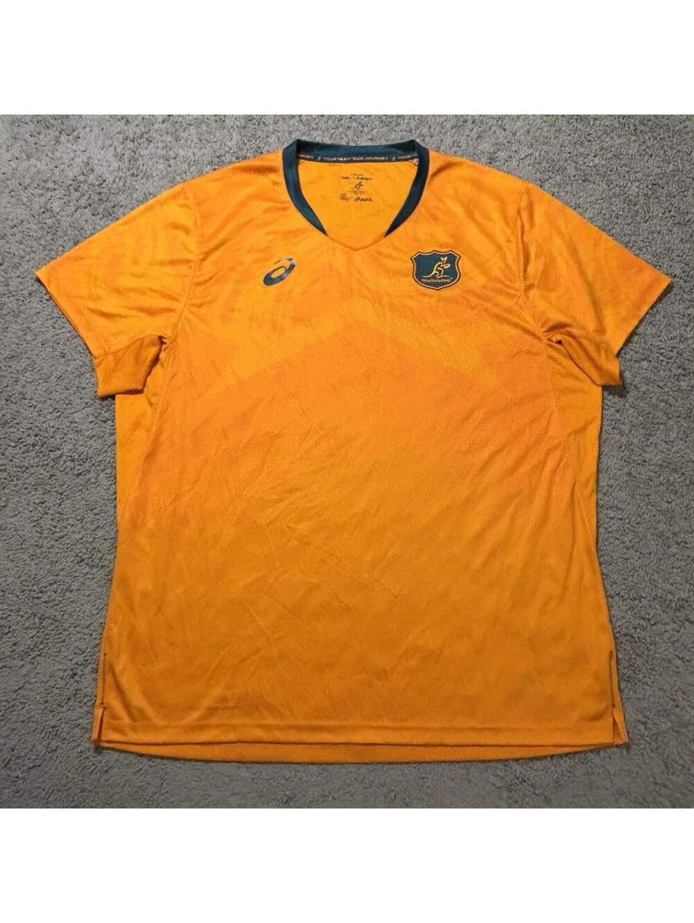 Asics Australia Wallabies Rugby Player Gear Training Jersey Shirt Gold Men’s 3XL